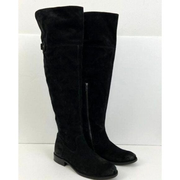 Frye Shirley OTK Black Oiled Suede  Leather Boots Size 7 - Picture 1 of 8
